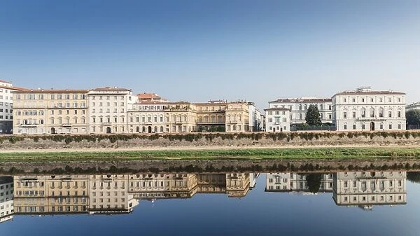 Reflection of buildings on River Arno, Florence, Tuscany, Italy, Europe