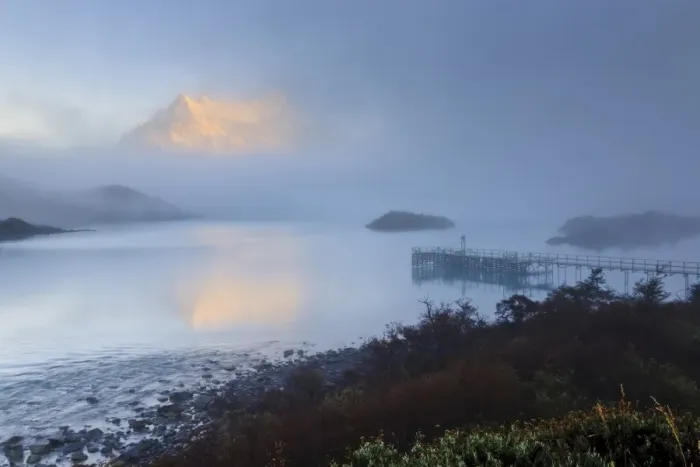Framed Print : Reflection in the clearing fog, Lago Pehoe, Torres del Paine National Park, Patagonia, Chile, South America Framed Print : Reflection in the clearing fog, Lago Pehoe, Torres del Paine National Park, Patagonia, Chile, South America