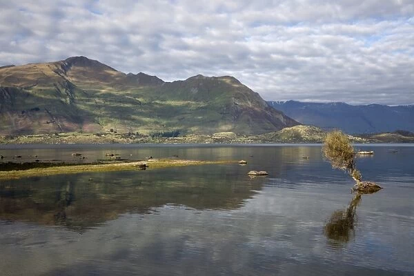 Reflection in Lake Wanaka, Wanaka, Otago, South Island, New Zealand, Pacific