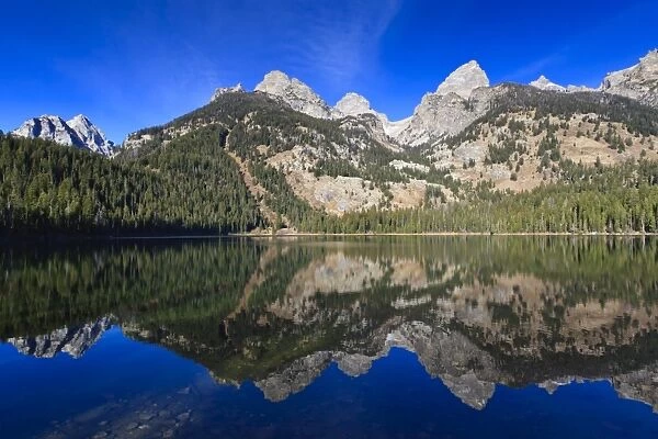 Reflection of the Teton range, Bradley Lake, Grand Teton National Park, Wyoming, United States of America, North America