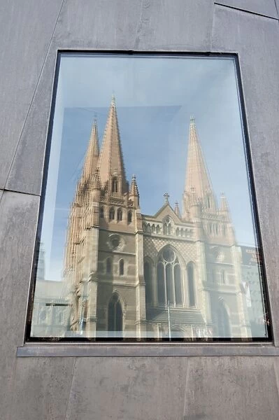 Reflection in window of St. Pauls Cathedral, Melbourne, Victoria, Australia, Pacific