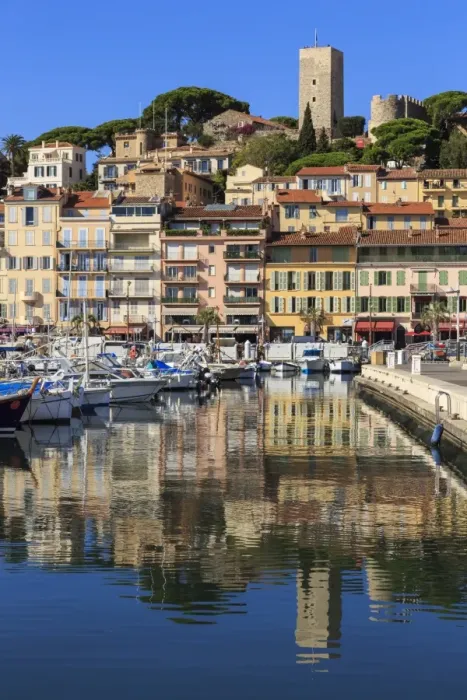 Framed Print : Reflections of boats and Le Suquet, Old (Vieux) port, Cannes, Cote d Azur, Alpes Maritimes Framed Print : Reflections of boats and Le Suquet, Old (Vieux) port, Cannes, Cote d Azur, Alpes Maritimes