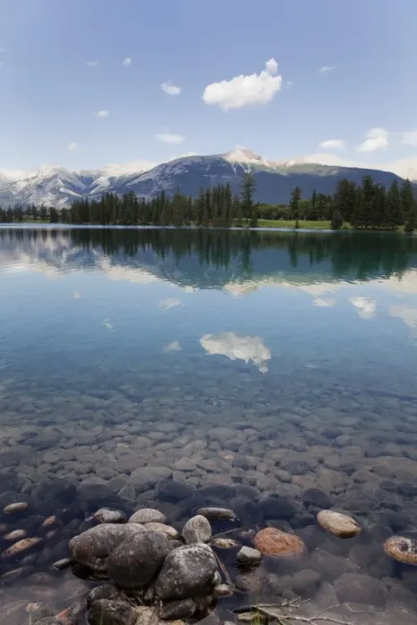 Framed Print : Reflections in Lake Beauvert, Jasper National Park, UNESCO World Heritage Site Framed Print : Reflections in Lake Beauvert, Jasper National Park, UNESCO World Heritage Site