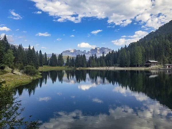 Reflections, Lake Nambino and Brenta mountain range, Rendena Valley, Trentino, Italy