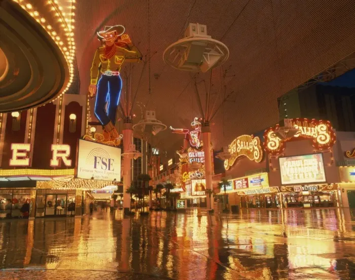 Framed Print : Reflections of neon lights and signs along Fremont Street in Las Vegas Framed Print : Reflections of neon lights and signs along Fremont Street in Las Vegas