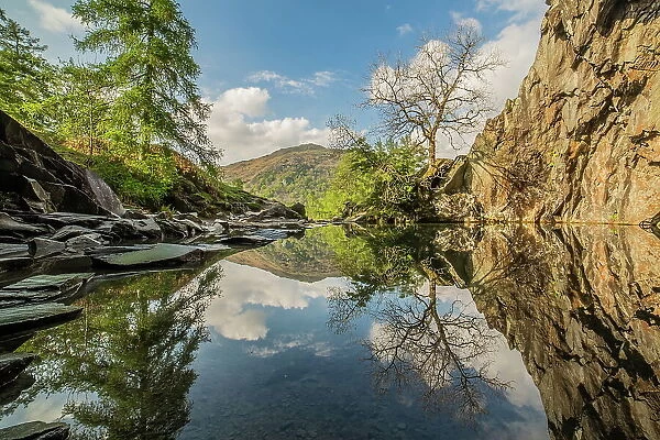 Reflections from Rydal Cave in the Lake District National Park, UNESCO World Heritage Site, Cumbria, England, United Kingdom, Europe