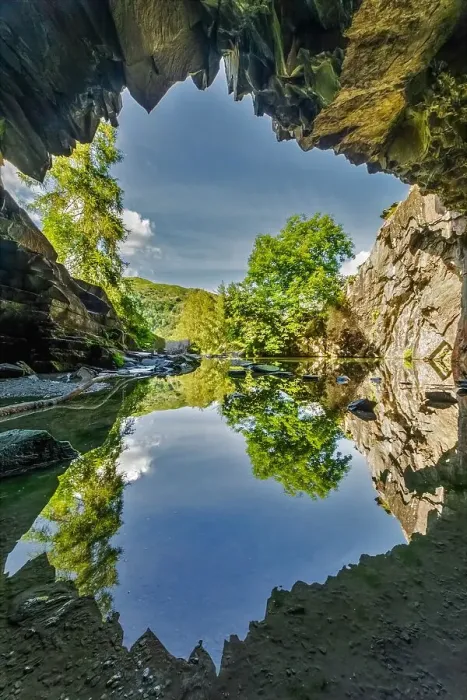 Framed Print : Reflections from Rydal Cave, Lake District National Park, UNESCO World Heritage Site, Cumbria, England, United Kingdom, Europe Framed Print : Reflections from Rydal Cave, Lake District National Park, UNESCO World Heritage Site, Cumbria, England, United Kingdom, Europe