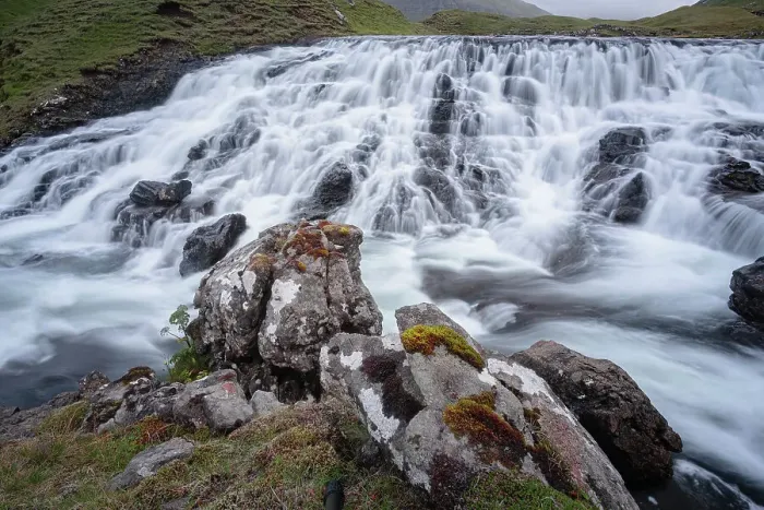 Framed Print : Reipsafossur waterfall in Vagar island, Faroe islands, Denmark, North Atlantic, Europe