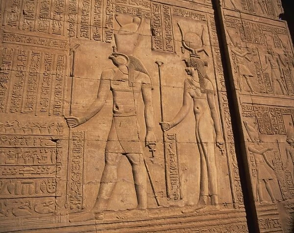 Detail of relief carving including hieroglyphics, Kom Ombo, Egypt, North Africa