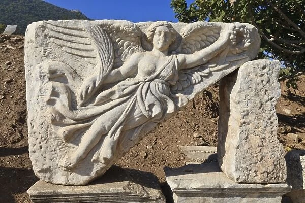 Relief of Nike, winged goddess of victory, Roman ruins of ancient Ephesus, near Kusadasi, Anatolia, Turkey, Asia Minor, Eurasia
