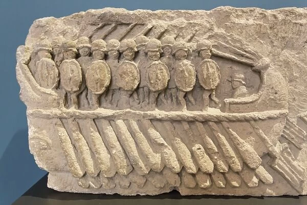 Relief, oared galley warship (bireme) with oarsmen, National Archaeological Museum