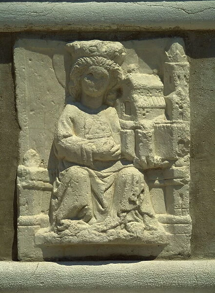 A relief of St. Euphemia, a 14th century martyr, Rovinj, Croatia, Europe