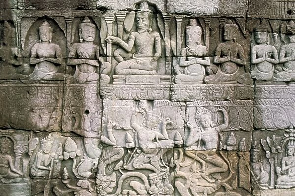 Detail of reliefs, the Bayon, Angkor, UNESCO World Heritage Site, Siem Reap