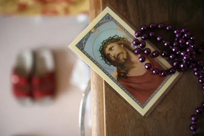 Framed Print : Religious paraphernalia in a bedroom, Chedde, Haute Savoie, France, Europe Framed Print : Religious paraphernalia in a bedroom, Chedde, Haute Savoie, France, Europe