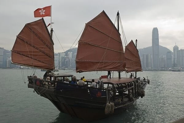 One of the last remaining Chinese sailing junks on Victoria Harbour, Hong Kong