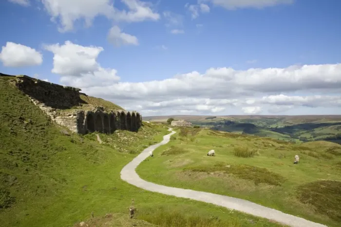 Framed Print : Remains of kilns from old ironstone workings on Rosedale Moor with view to Esk Dale valley Framed Print : Remains of kilns from old ironstone workings on Rosedale Moor with view to Esk Dale valley