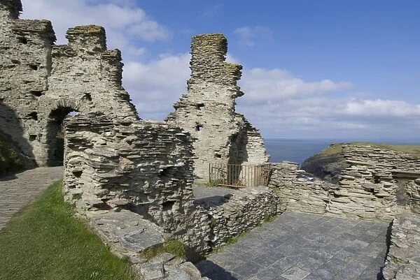 Remains of a medieval coastal clifftop castle, the legendary site of King Arthurs Camelot