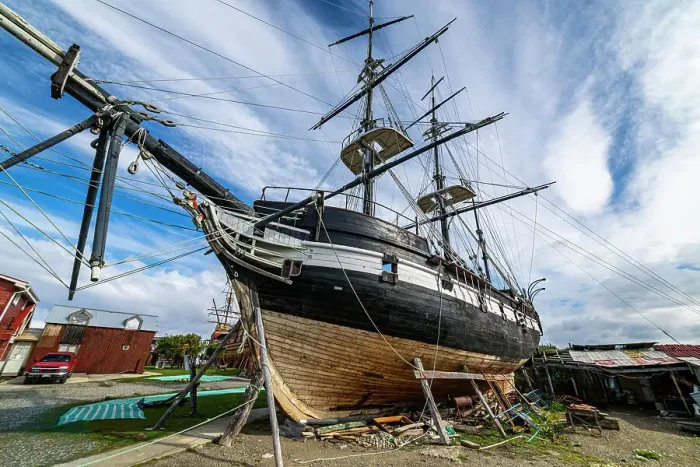 Framed Print : Replica of historic ship, Nao Victoria Museo, Shoreline of Punta Arenas, Patagonia, Chile, South America Framed Print : Replica of historic ship, Nao Victoria Museo, Shoreline of Punta Arenas, Patagonia, Chile, South America