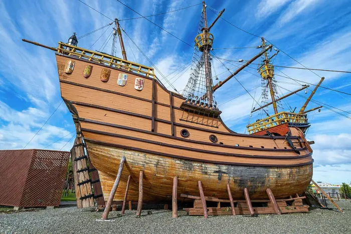 Framed Print : Replica of historic ship, Nao Victoria Museo, Shoreline of Punta Arenas, Patagonia, Chile, South America Framed Print : Replica of historic ship, Nao Victoria Museo, Shoreline of Punta Arenas, Patagonia, Chile, South America