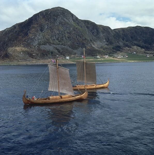 Replica Viking ships, Oseberg and Gaia, near Ulstenvik, Norway, Scandinavia, Europe