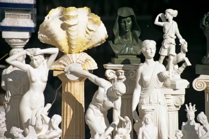 Framed Print : Reproduction sculptures and statues displayed in a