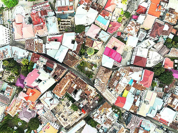 Residential buildings from above, Stone Town, Zanzibar, Tanzania, East Africa, Africa