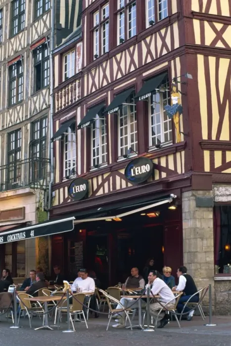 Framed Print : Restaurant and bar in the Place du Vieux Marche, Rouen, Seine-Maritime Framed Print : Restaurant and bar in the Place du Vieux Marche, Rouen, Seine-Maritime