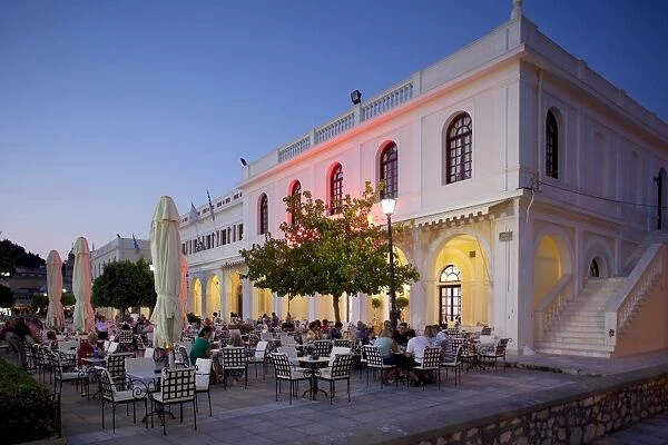 Restaurant at dusk, Solomos Square, Zakynthos Town, Zakynthos, Ionian Islands