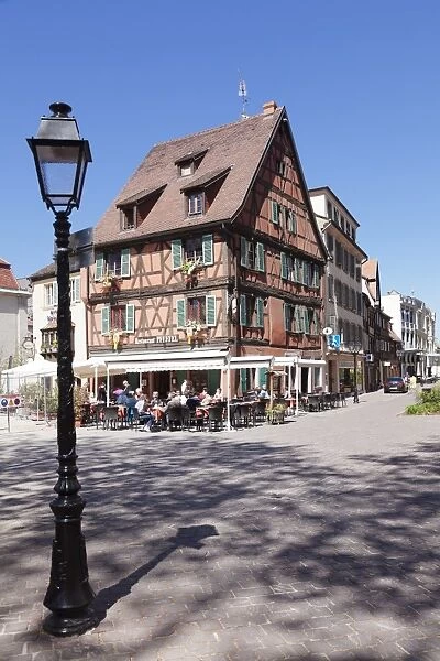 Restaurant in a half-timbered house, Colmar, Alsace, France, Europe