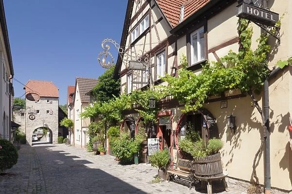 Restaurant in Maingasse street, Maintor Gate, Wine village of Sommerhausen, Mainfranken