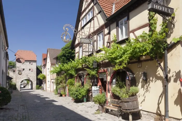 Framed Print : Restaurant in Maingasse street, Maintor Gate, Wine village of Sommerhausen, Mainfranken Framed Print : Restaurant in Maingasse street, Maintor Gate, Wine village of Sommerhausen, Mainfranken