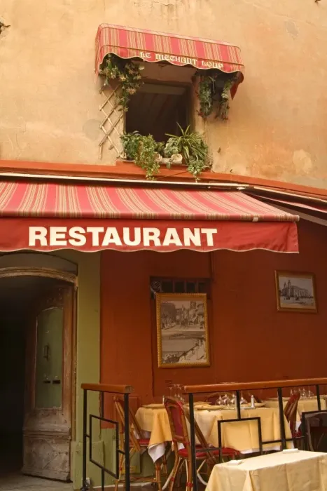 Framed Print : Restaurant, Rue Saint Antoine, Cannes, Alpes Maritimes, Provence, Cote d Azur Framed Print : Restaurant, Rue Saint Antoine, Cannes, Alpes Maritimes, Provence, Cote d Azur