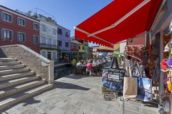 Restaurant and souvenir bags, Burano, Veneto, Italy, Europe