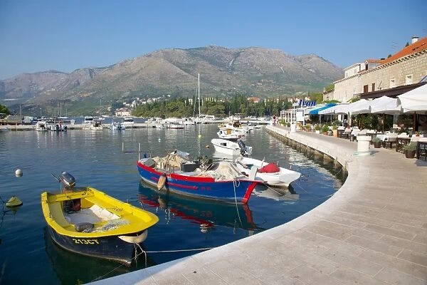 Restaurants along the harbour, Cavtat, Dubrovnik Riviera, Dalmatian Coast, Dalmatia, Croatia, Europe