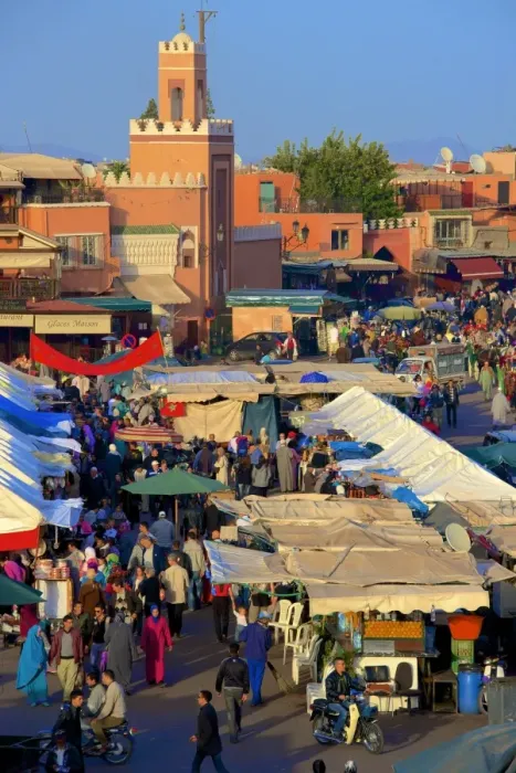 Framed Print : Restaurants, terraces, Kharbouch mosque and minaret, Jemaa-el-Fna Square, Marrakech, Morocco, North Africa, Africa Framed Print : Restaurants, terraces, Kharbouch mosque and minaret, Jemaa-el-Fna Square, Marrakech, Morocco, North Africa, Africa