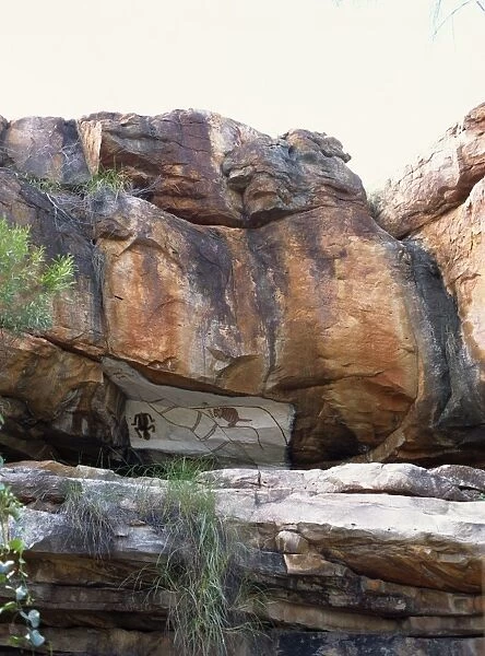 Restored Aboriginal paintings in cliffs in Manning Creek Gorge, Gibb River Road