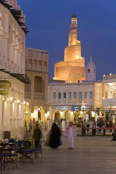 The restored Souq Waqif looking towards the illuminated