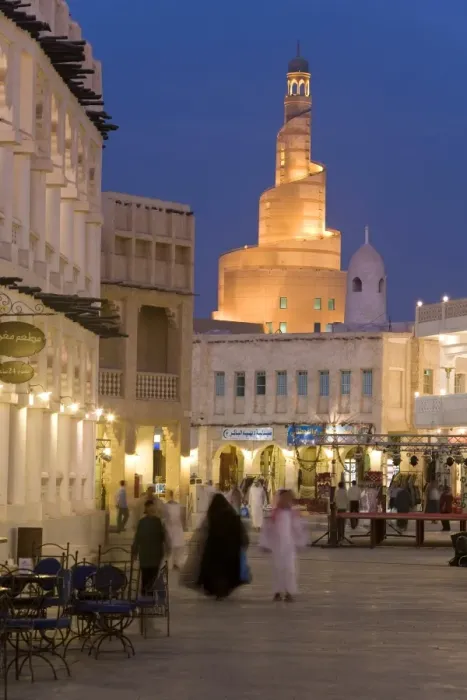 Framed Print : The restored Souq Waqif looking towards the illuminated Framed Print : The restored Souq Waqif looking towards the illuminated