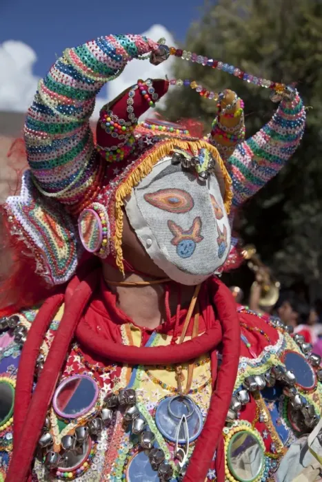 Framed Print : Revellers in costumes and masks at Humahuaca carnival in Jujuy province in the Andes