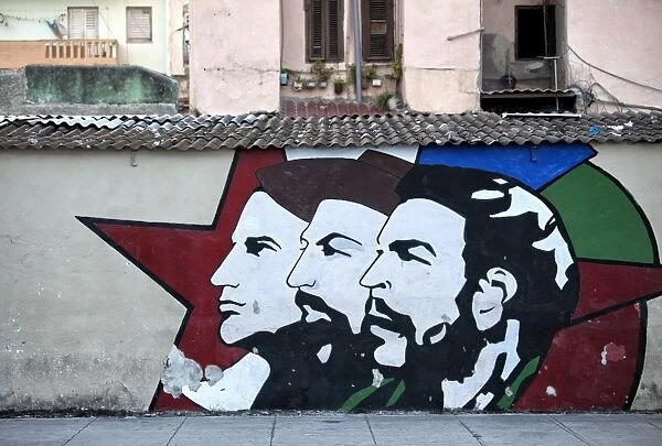 Revolutionary mural painted on wall, Havana Centro, Havana, Cuba, West Indies, Central America