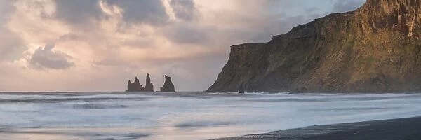Reynisdrangar Basalt Sea Stacks at sunrise, Vik, South Region (Sudurland), Iceland