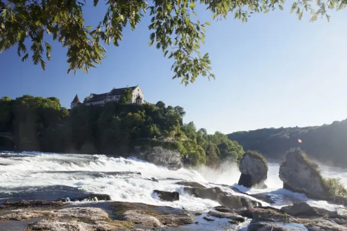 Framed Print : Rhine Falls (Rheinfall) waterfalls with Schloss Laufen castle, Neuhausen near Schaffhausen, Canton Schaffhausen, Switzerland, Europe Framed Print : Rhine Falls (Rheinfall) waterfalls with Schloss Laufen castle, Neuhausen near Schaffhausen, Canton Schaffhausen, Switzerland, Europe
