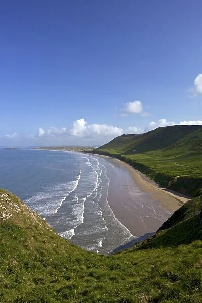 Rhossili Beach in spring morning sunshine, Gower Peninsula, County of Swansea