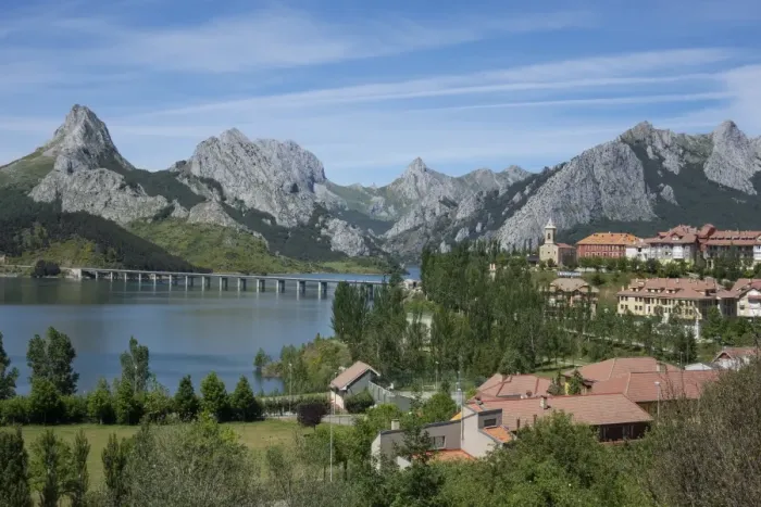 Framed Print : Riano and reservoir, Picos de Europa, Leon, Spain, Europe