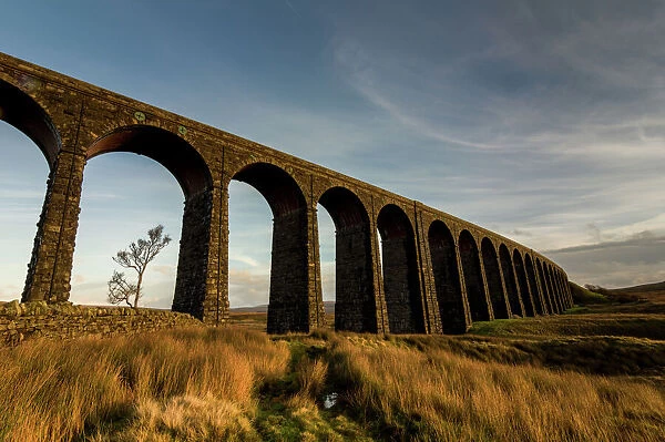 Ribblehead Viaduct, sunset, Yorkshire Dales National Park, Yorkshire, England, United Kingdom