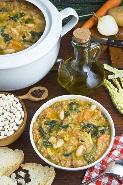 Ribollita soup (Florentine soup) made of ribollita with beans, cabbage