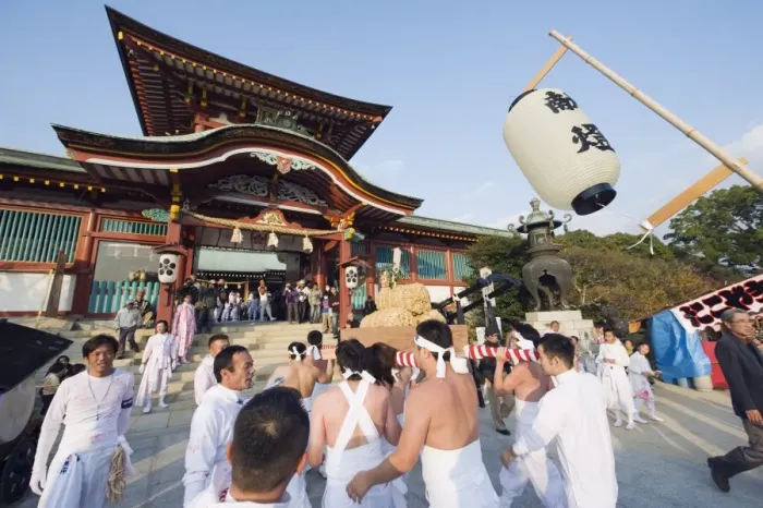 Framed Print : Rice bales being carried at Hadaka Matsuri (Naked Festival), Hofu city Framed Print : Rice bales being carried at Hadaka Matsuri (Naked Festival), Hofu city