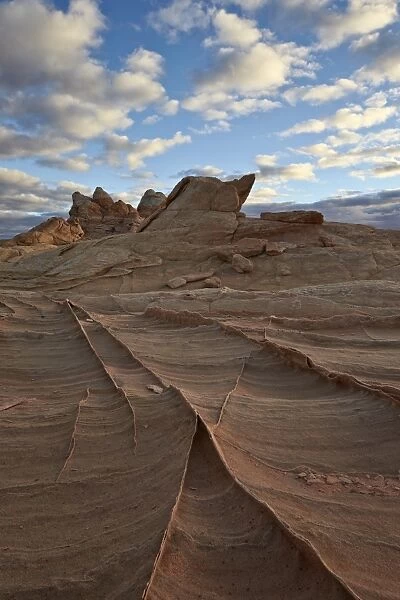 Ridges in sandstone under clouds, Coyote Buttes Wilderness, Vermillion Cliffs National Monument, Arizona, United States of America, North America