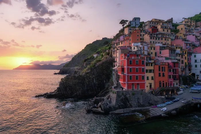 Framed Print : Riomaggiore at sunset, Cinque Terre, La Spezia province in Liguria region, Italy