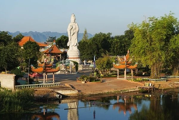 River Kwai and Kuang Im Chapel Buddhist temple, Kanchanaburi, Thailand, Southeast Asia